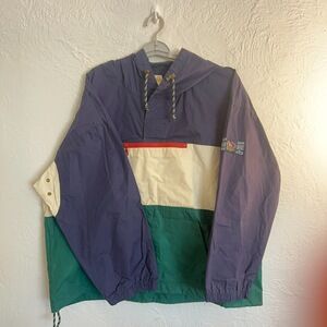 VTG 90s Nautical Sailing Jacket Hooded Colorblock Windbreaker Patch Men's Sz XL